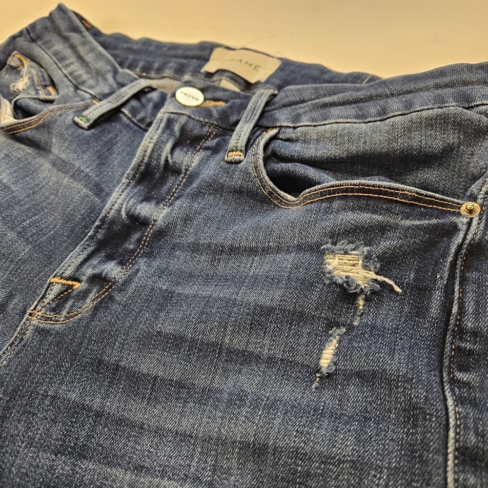 Frame Jeans Womens 28 Blue Le Crop Mini Boot Distressed Stretch Denim Pants - Picture 4 of 11